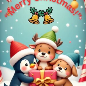 cute animal christmas party – canva editable christmas greeting card | kawaii holiday card for kids & families