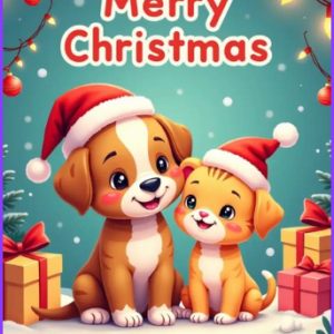 puppy & kitten canva editable christmas card