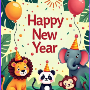 jungle animals canva editable new year card