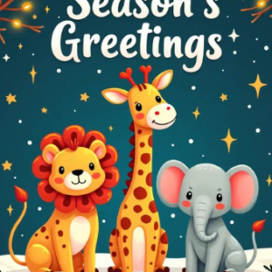safari animals canva editable festive greeting card