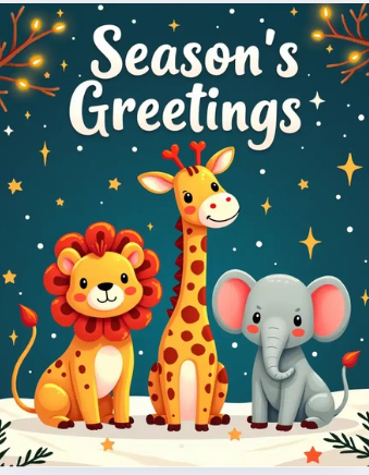 safari animals canva editable festive greeting card safari animals canva editable festive greeting card