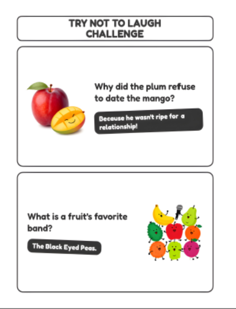 "try not to laugh challenge" fruit & food joke book for kids "try not to laugh challenge" fruit & food joke book for kids