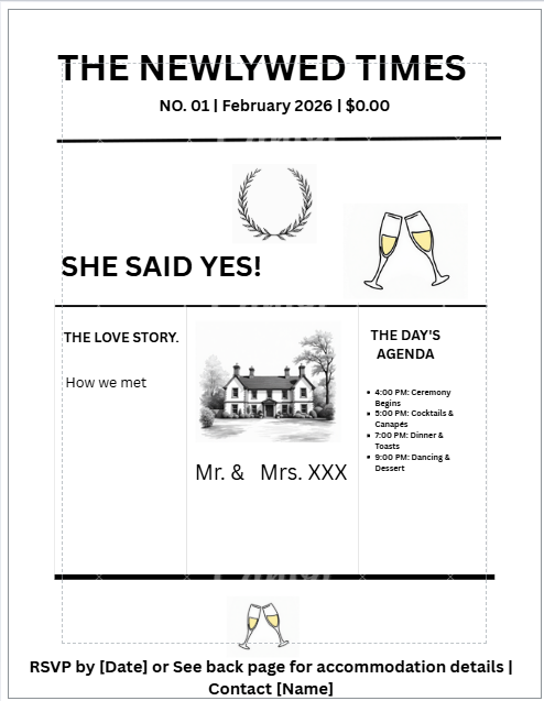 newspaper wedding program & seating chart template | editable canva bundle (digital download) newspaper wedding program & seating chart template | editable canva bundle (digital download)